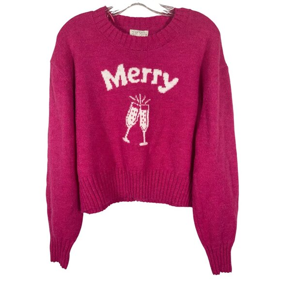 Ruby Moon Womens Cropped Pink Merry Pink Sweater Size Large Wool Blend - Picture 1 of 6